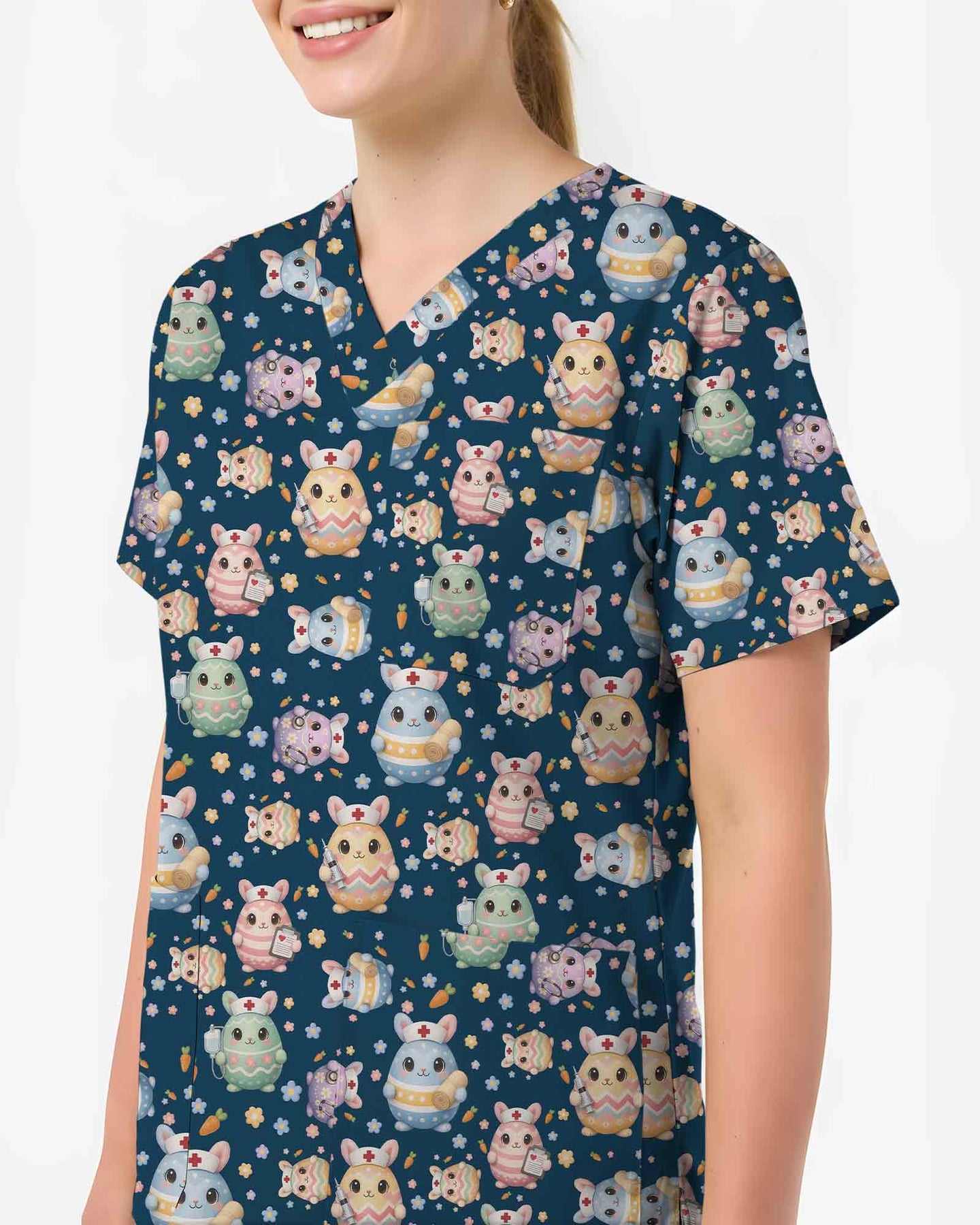 Cute Easter Bunny Egg Nurse Scrub Top - Scrubloop