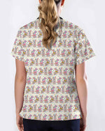 Cute Easter Bunny Pastel Star Nursing Scrub Top - Scrubloop