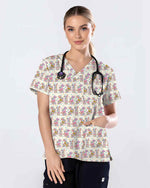 Cute Easter Bunny Pastel Star Nursing Scrub Top - Scrubloop