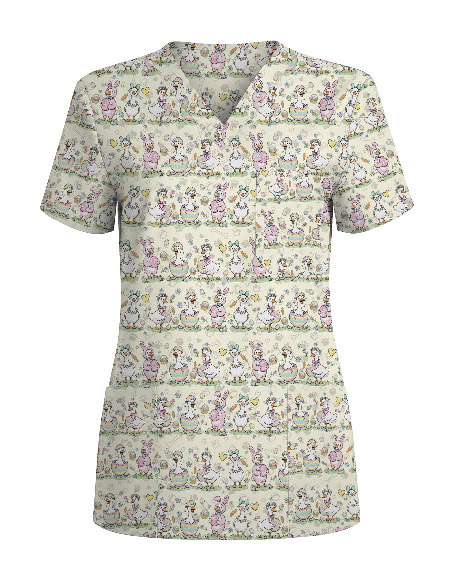 Cute Easter Goose Bunny Suit Nurse Scrub Top - Scrubloop