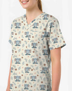 Cute Floral Elephant Medical Scrub Top - Scrubloop