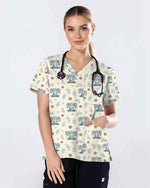Cute Floral Elephant Medical Scrub Top - Scrubloop