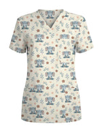 Cute Floral Elephant Medical Scrub Top - Scrubloop