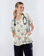 Cute Floral Elephant Medical Scrub Top - Scrubloop