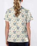 Cute Floral Elephant Medical Scrub Top - Scrubloop