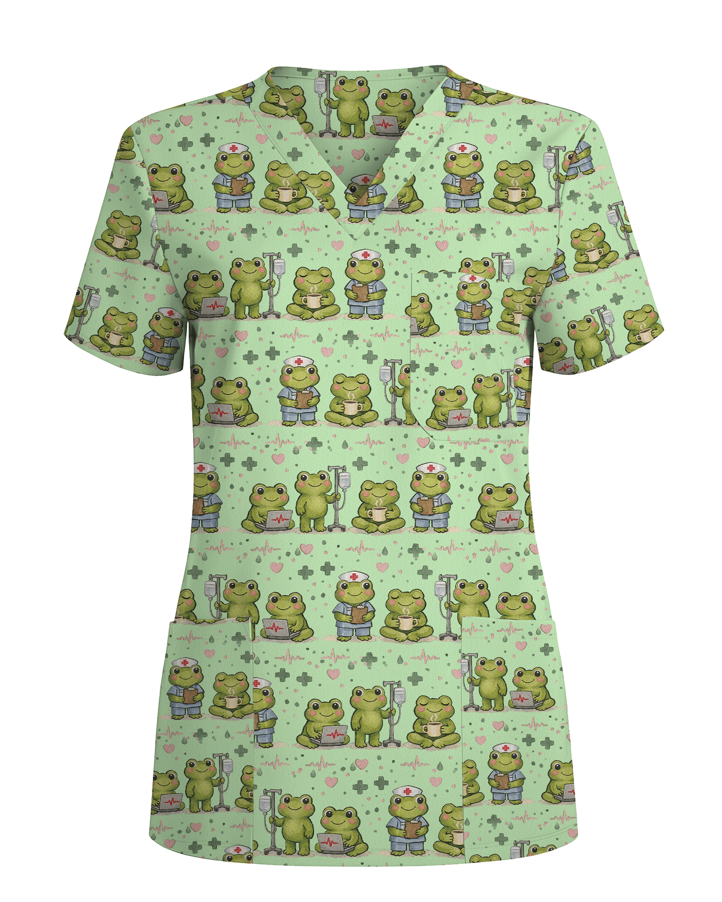 Cute Frog Nurse Life Green Medical Scrub Top - Scrubloop