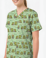 Cute Frog Nurse Life Green Medical Scrub Top - Scrubloop