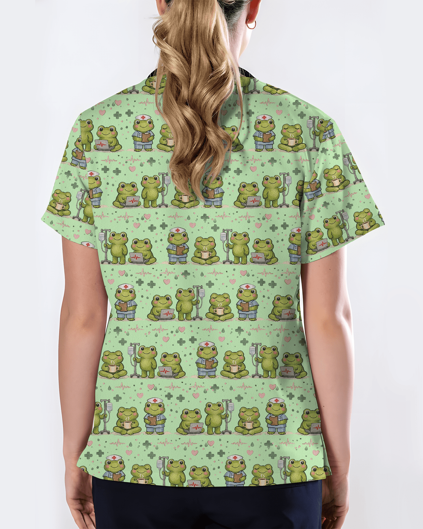 Cute Frog Nurse Life Green Medical Scrub Top - Scrubloop