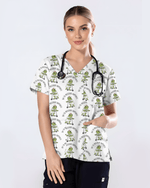 Cute Frog Riding Scooter Medical Scrub Top - Scrubloop
