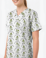 Cute Frog Riding Scooter Medical Scrub Top - Scrubloop