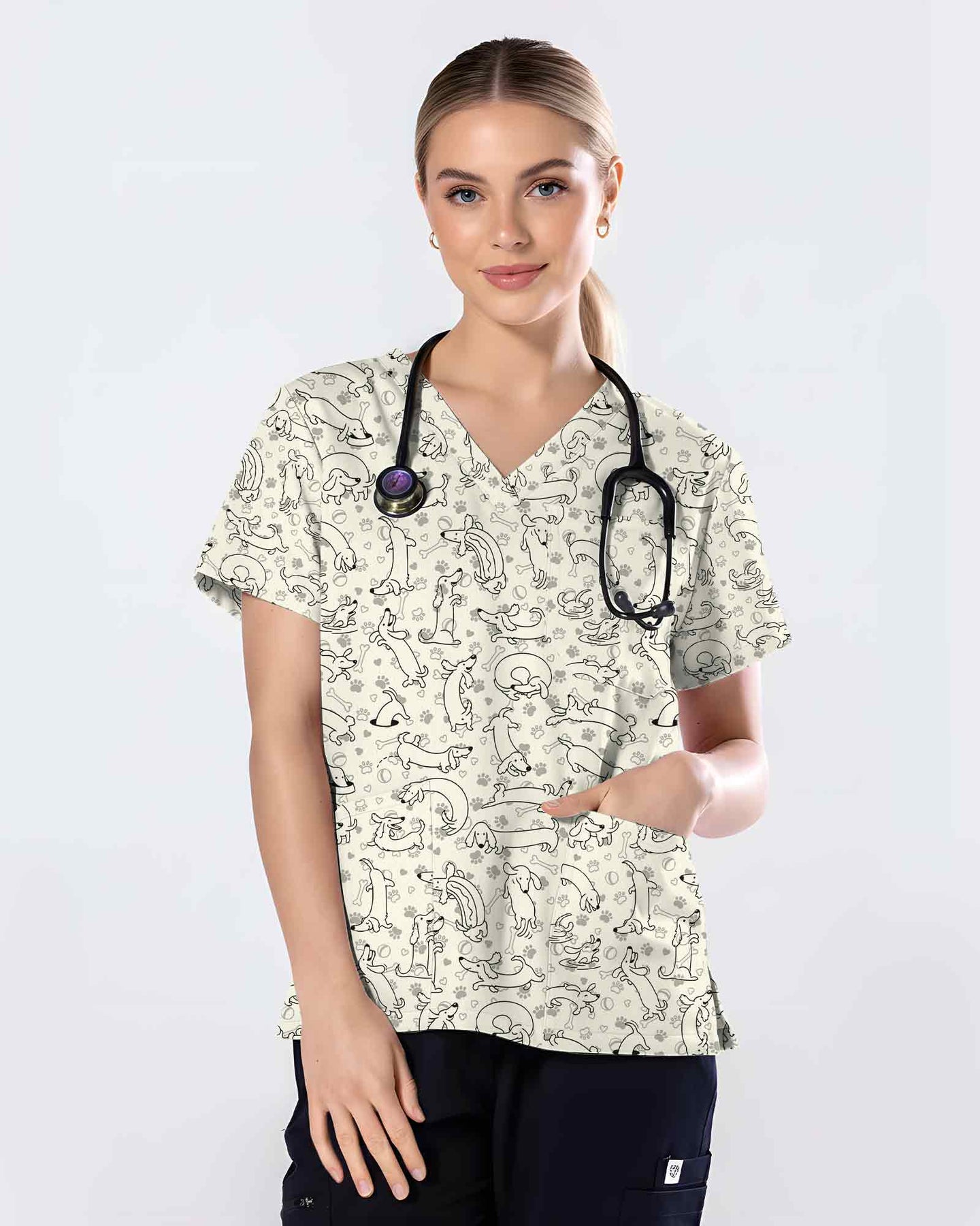 Cute Funny Dachshund Wiener Dog Nursing Scrub Top - Scrubloop