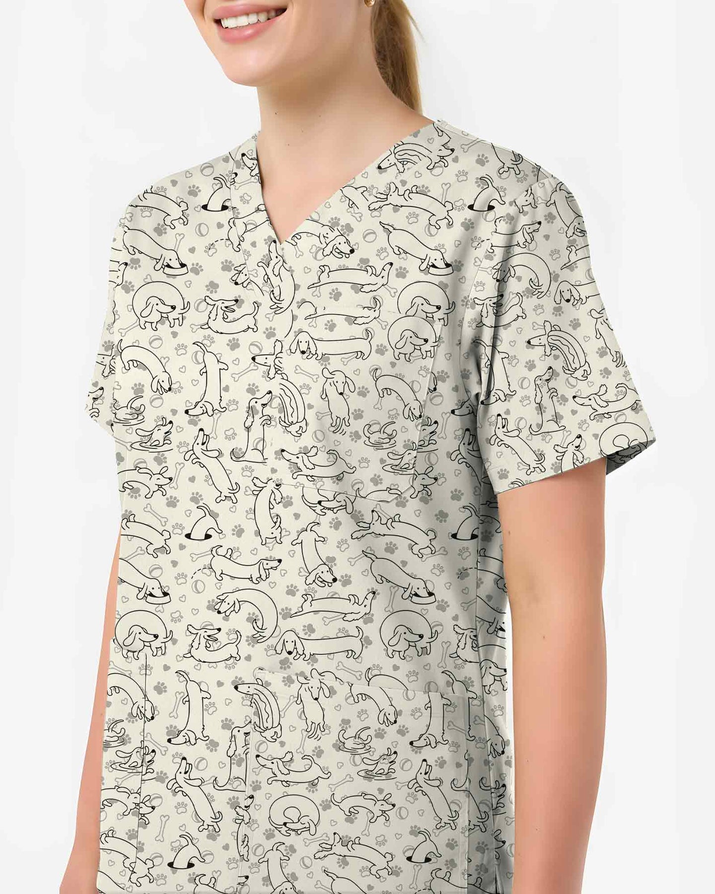 Cute Funny Dachshund Wiener Dog Nursing Scrub Top - Scrubloop