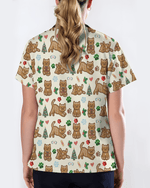 Cute Gingerbread Cat Christmas Medical Nurse Scrub Top - Scrubloop