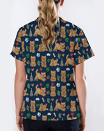 Cute Gingerbread Cat Christmas Medical Nurse Scrub Top - Scrubloop