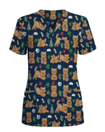 Cute Gingerbread Cat Christmas Medical Nurse Scrub Top - Scrubloop