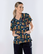 Cute Gingerbread Cat Christmas Medical Nurse Scrub Top - Scrubloop