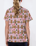 Cute Gingerbread Cat Christmas Medical Nurse Scrub Top - Scrubloop