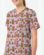 Cute Gingerbread Cat Christmas Medical Nurse Scrub Top - Scrubloop