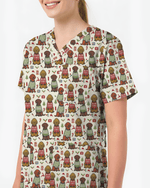 Cute Golden Retriever Christmas Medical Nurse Scrub Top - Scrubloop