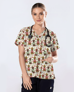Cute Golden Retriever Christmas Medical Nurse Scrub Top - Scrubloop
