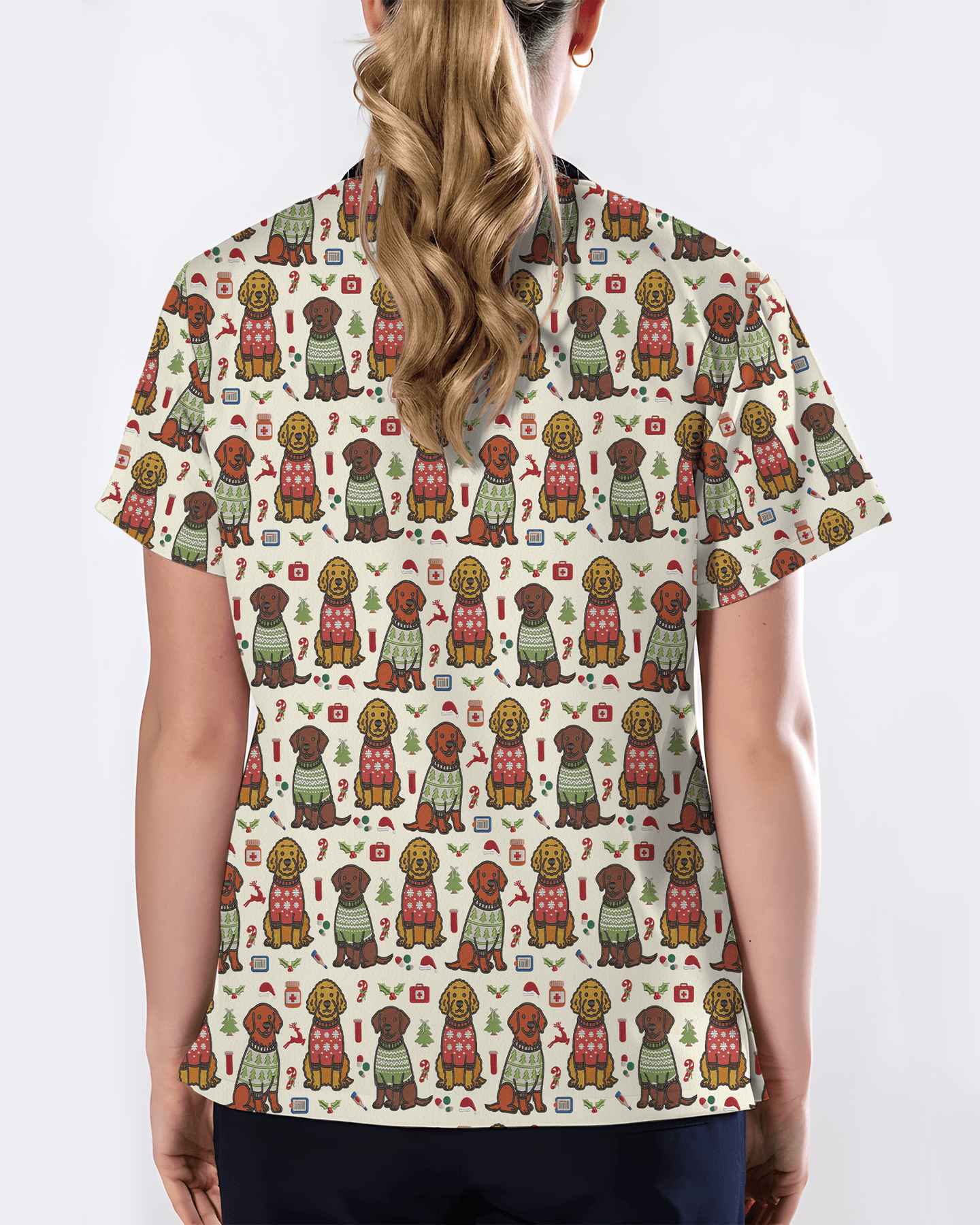 Cute Golden Retriever Christmas Medical Nurse Scrub Top - Scrubloop