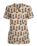 Cute Golden Retriever Christmas Medical Nurse Scrub Top - Scrubloop