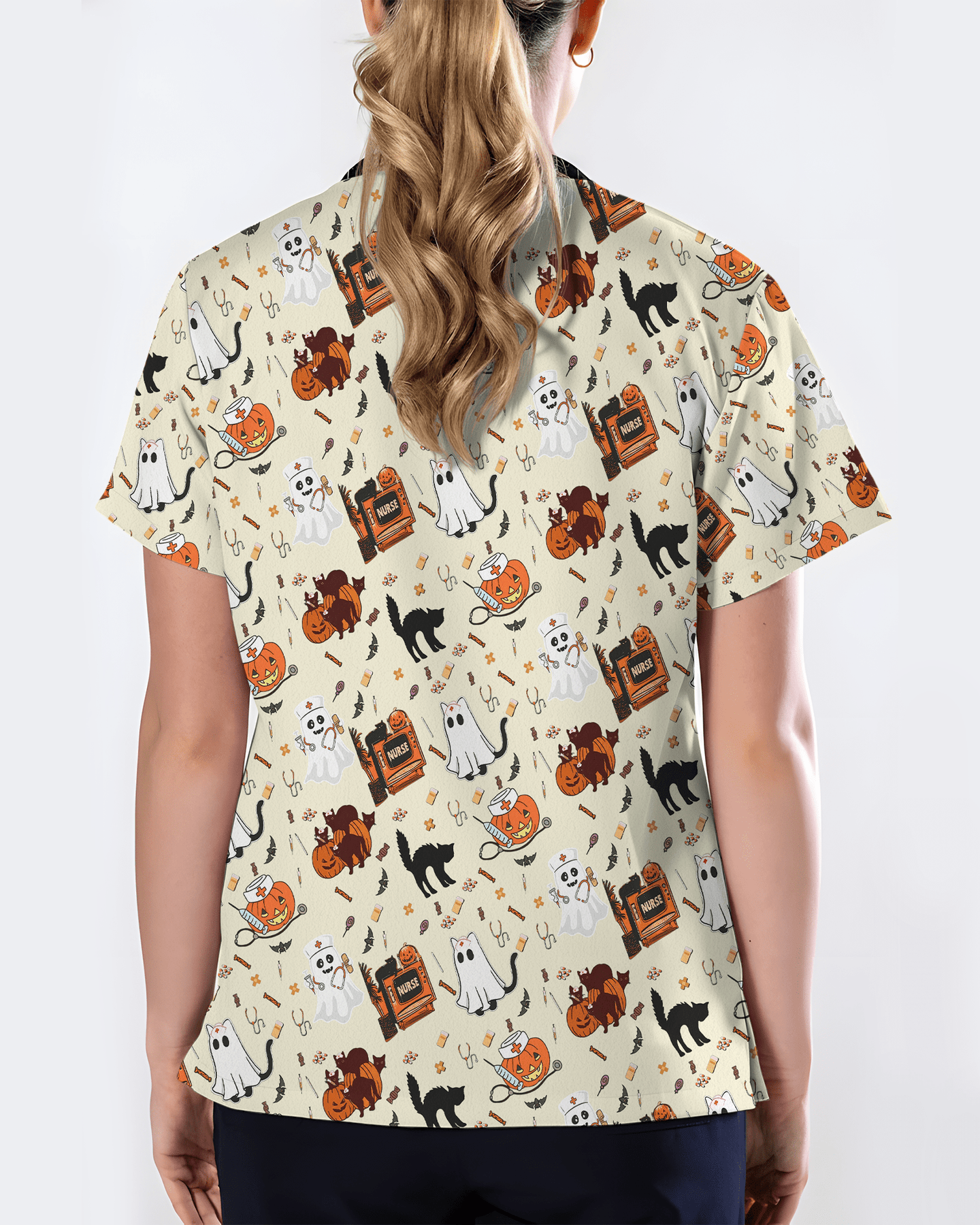 Cute Halloween Ghost Nurse Medical Scrub Top - Scrubloop