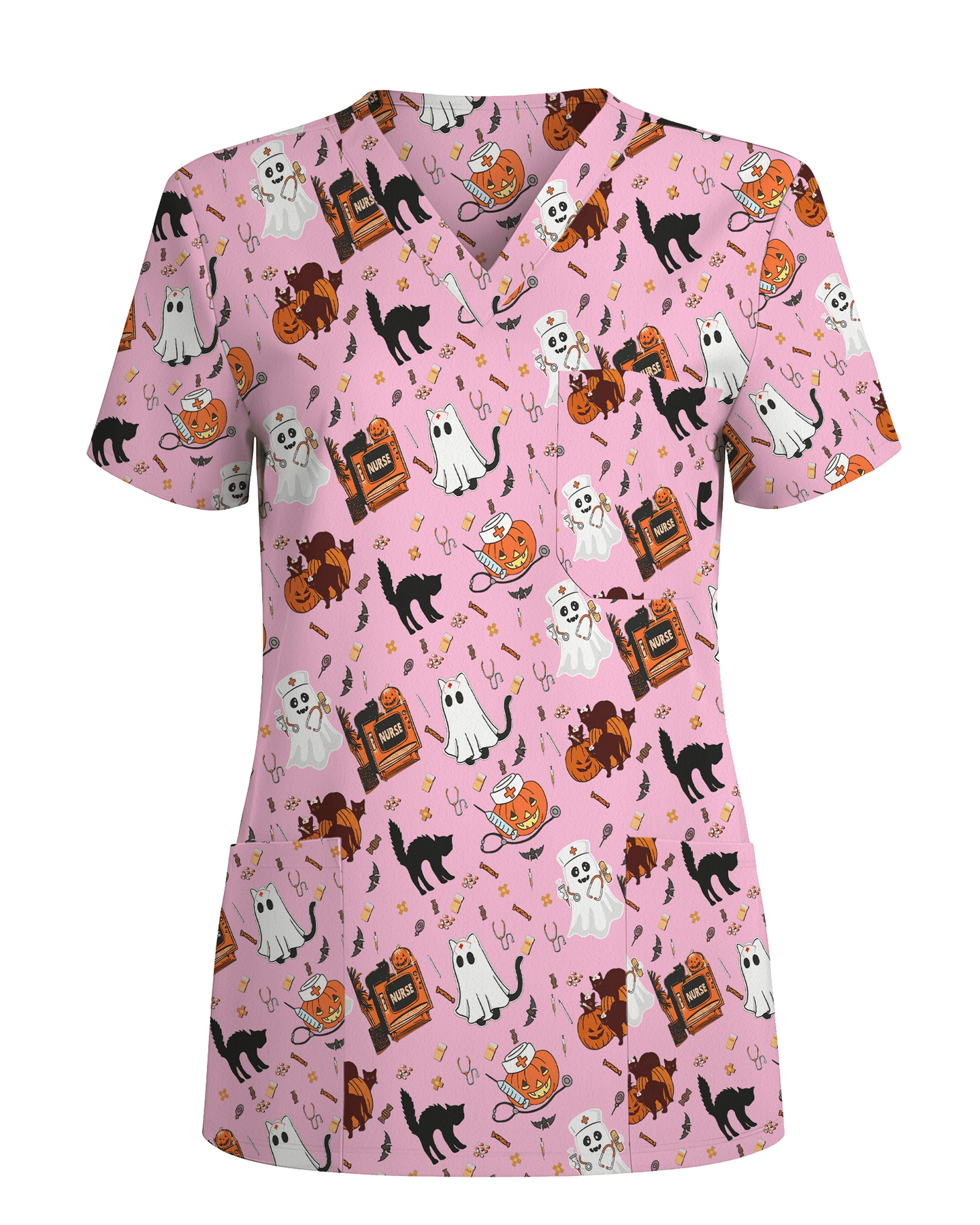 Cute Halloween Ghost Nurse Medical Scrub Top - Scrubloop