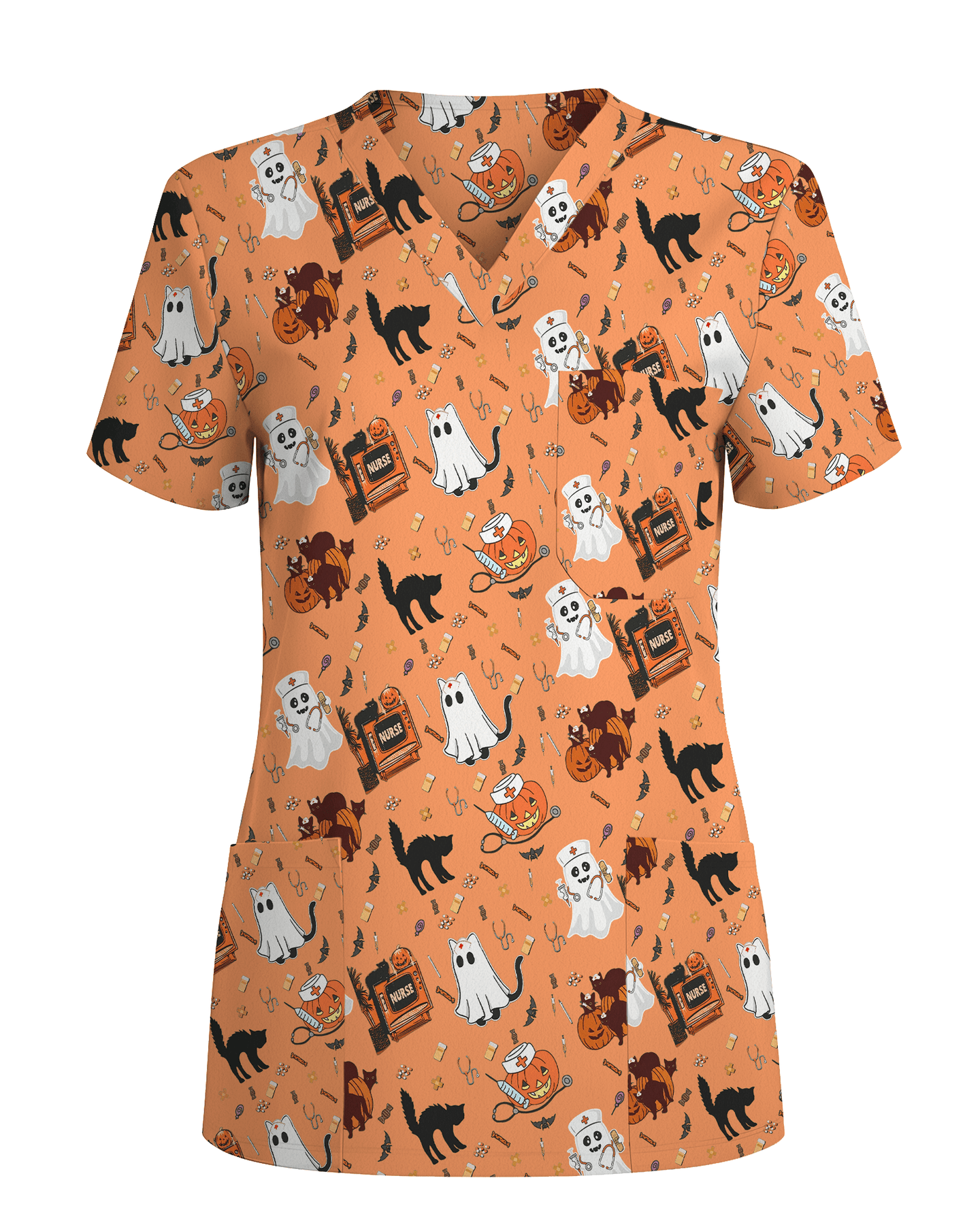 Cute Halloween Ghost Nurse Medical Scrub Top - Scrubloop