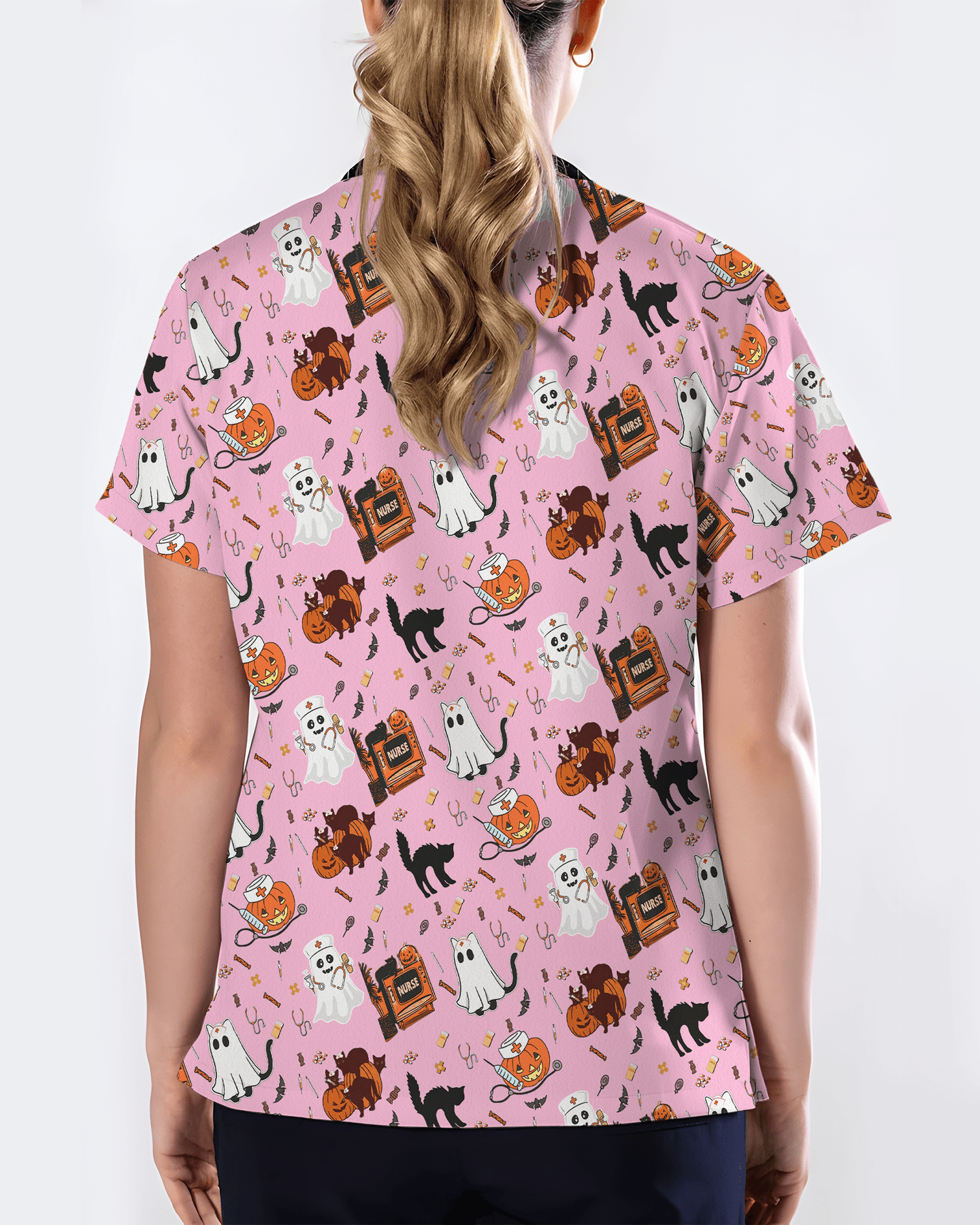 Cute Halloween Ghost Nurse Medical Scrub Top - Scrubloop