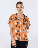 Cute Halloween Ghost Nurse Medical Scrub Top - Scrubloop