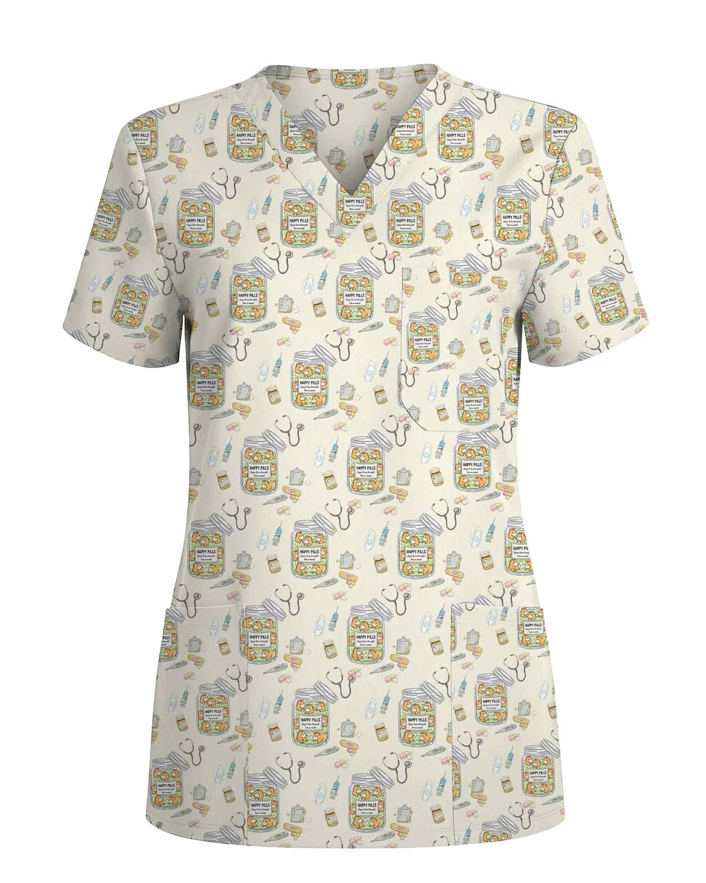 Cute Happy Pills Medical Nursing V-Neck Scrub Top - Scrubloop
