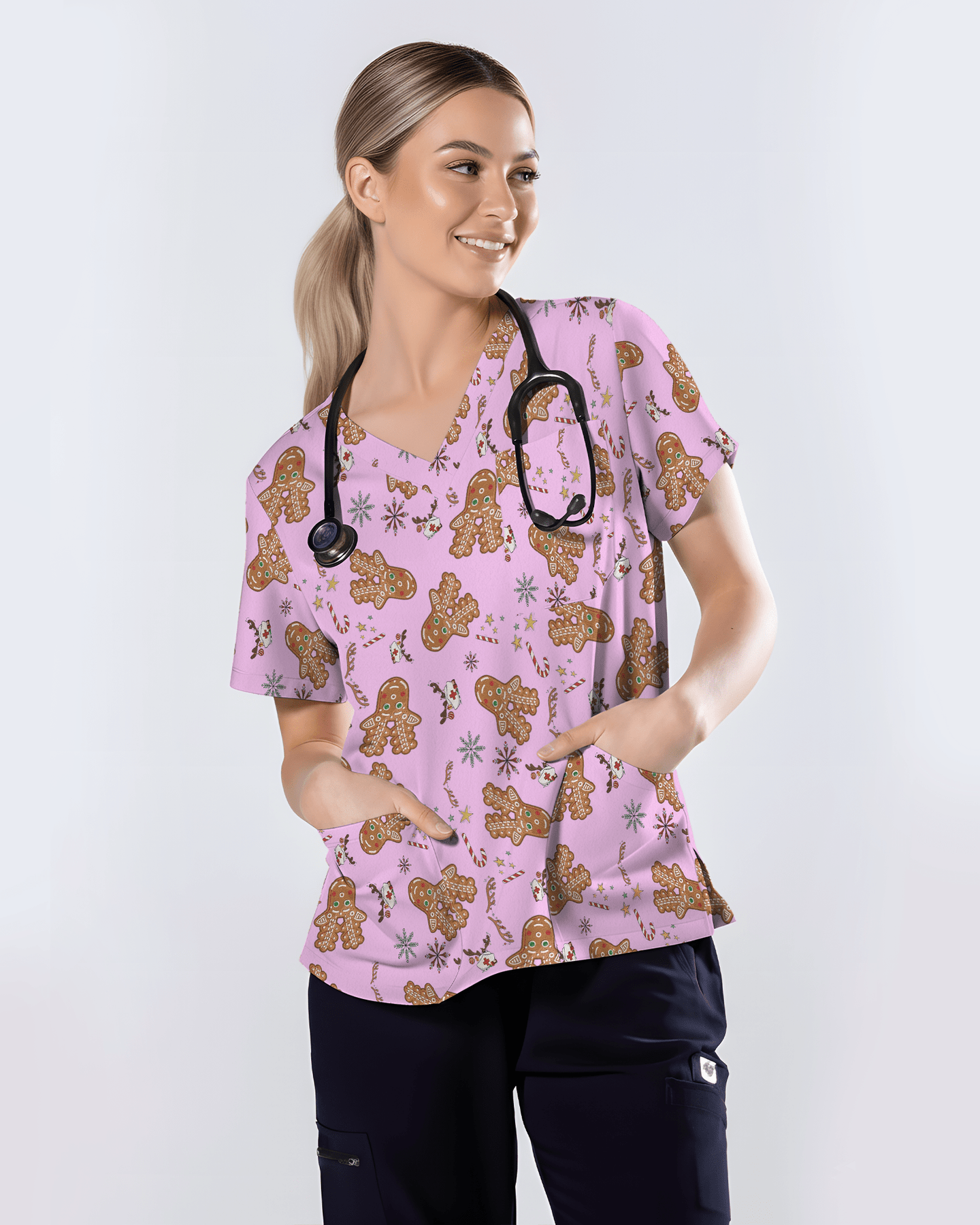 Cute Holiday Cookies Nurse Medical Scrub Top - Scrubloop