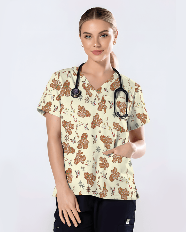 Cute Holiday Cookies Nurse Medical Scrub Top