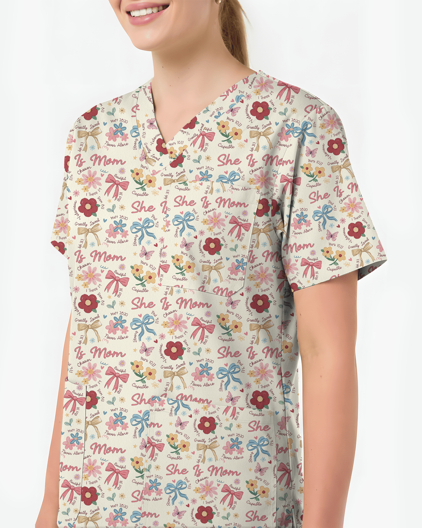 Cute Mother's Day Faith Floral Medical Scrub Top - Scrubloop