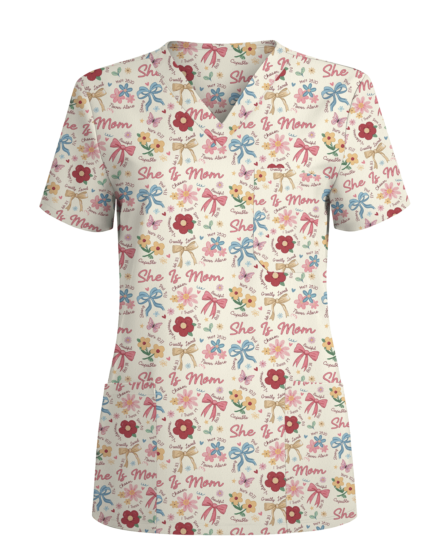 Cute Mother's Day Faith Floral Medical Scrub Top - Scrubloop
