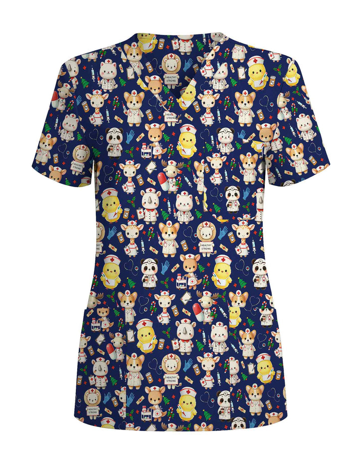 Cute Nurse Animals Scrub Top