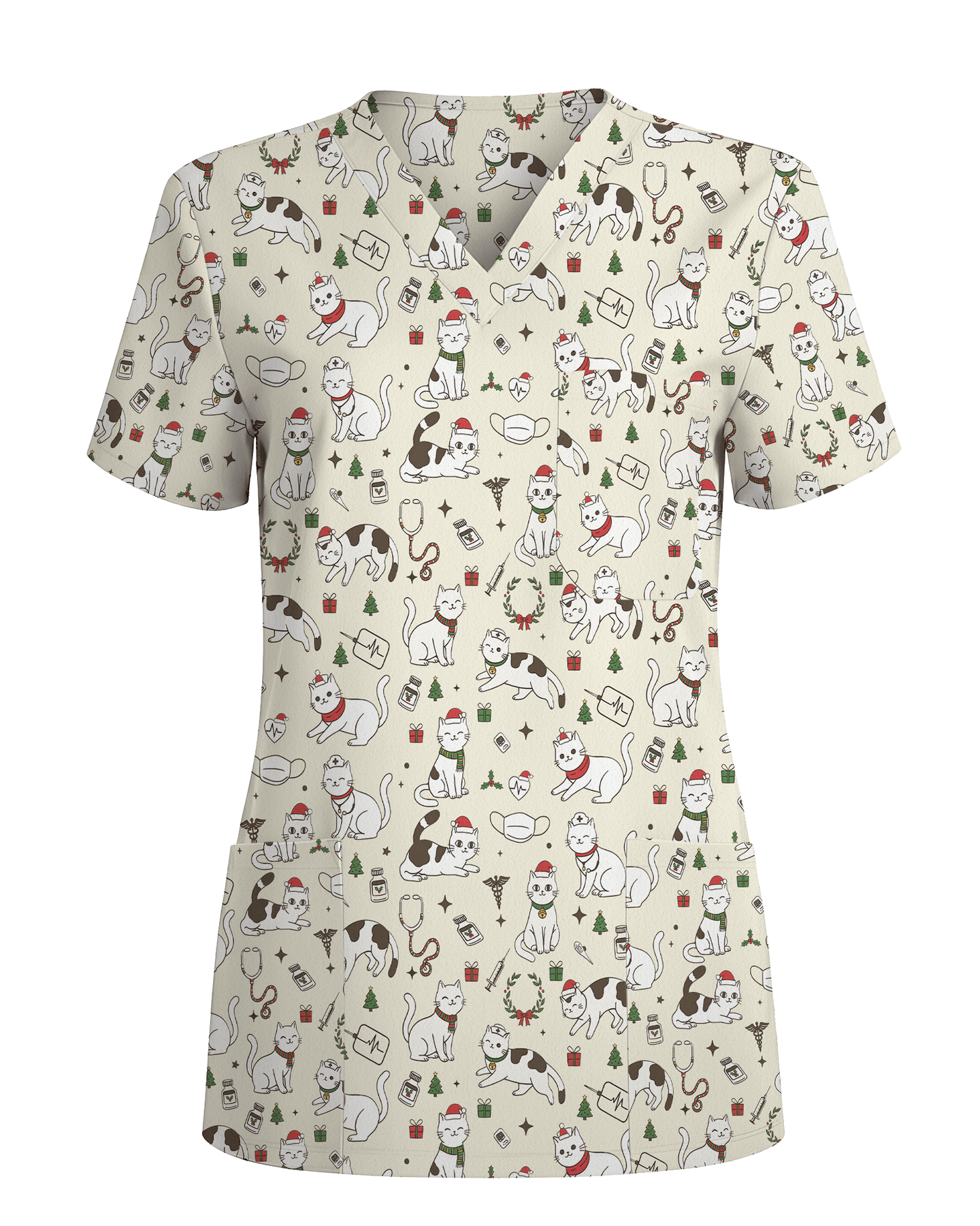 Cute Nurse Cat Christmas Medical Scrub Top - Scrubloop