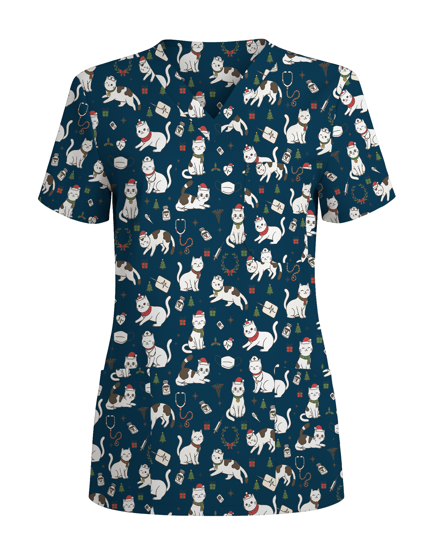Cute Nurse Cat Christmas Medical Scrub Top - Scrubloop