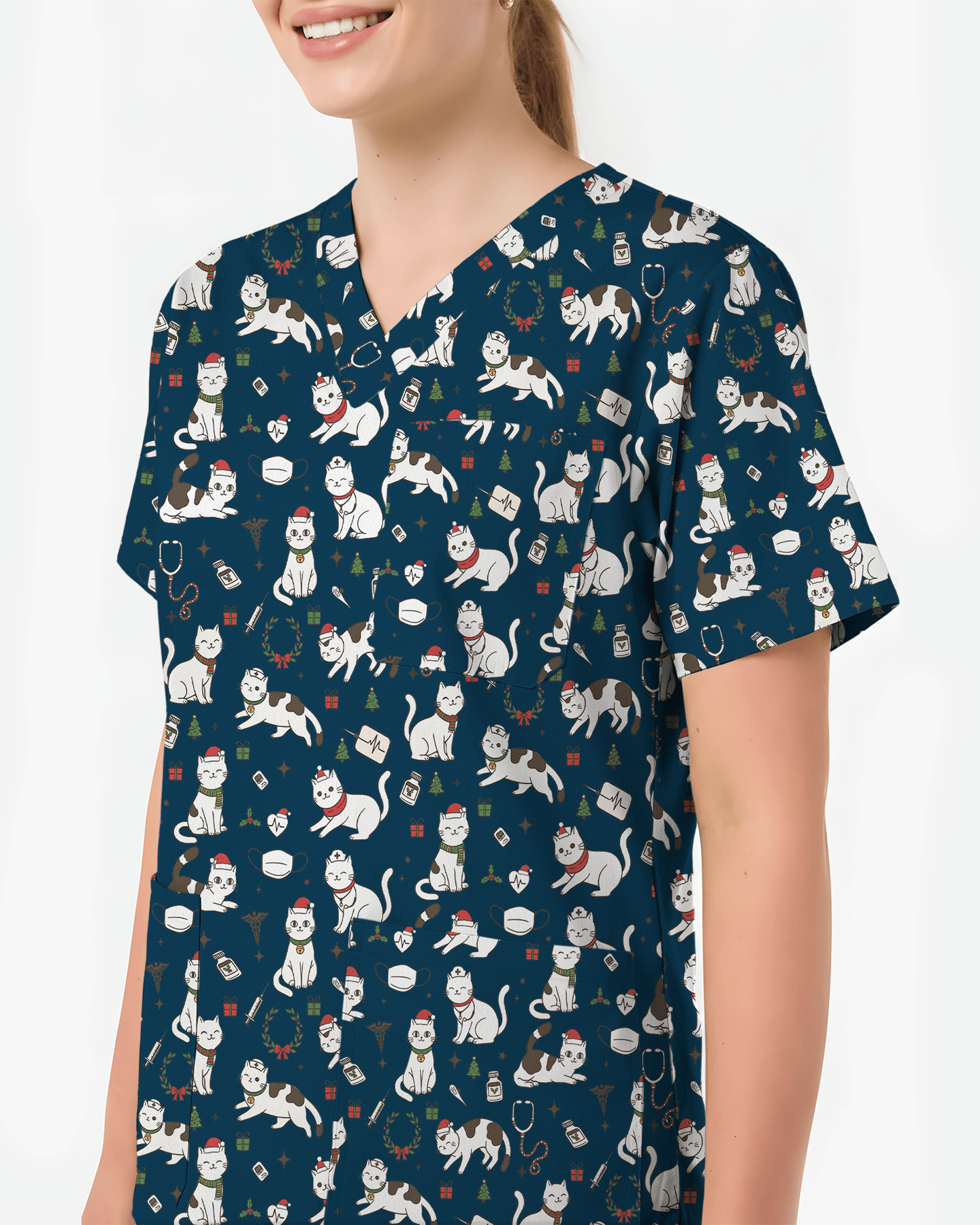 Cute Nurse Cat Christmas Medical Scrub Top - Scrubloop