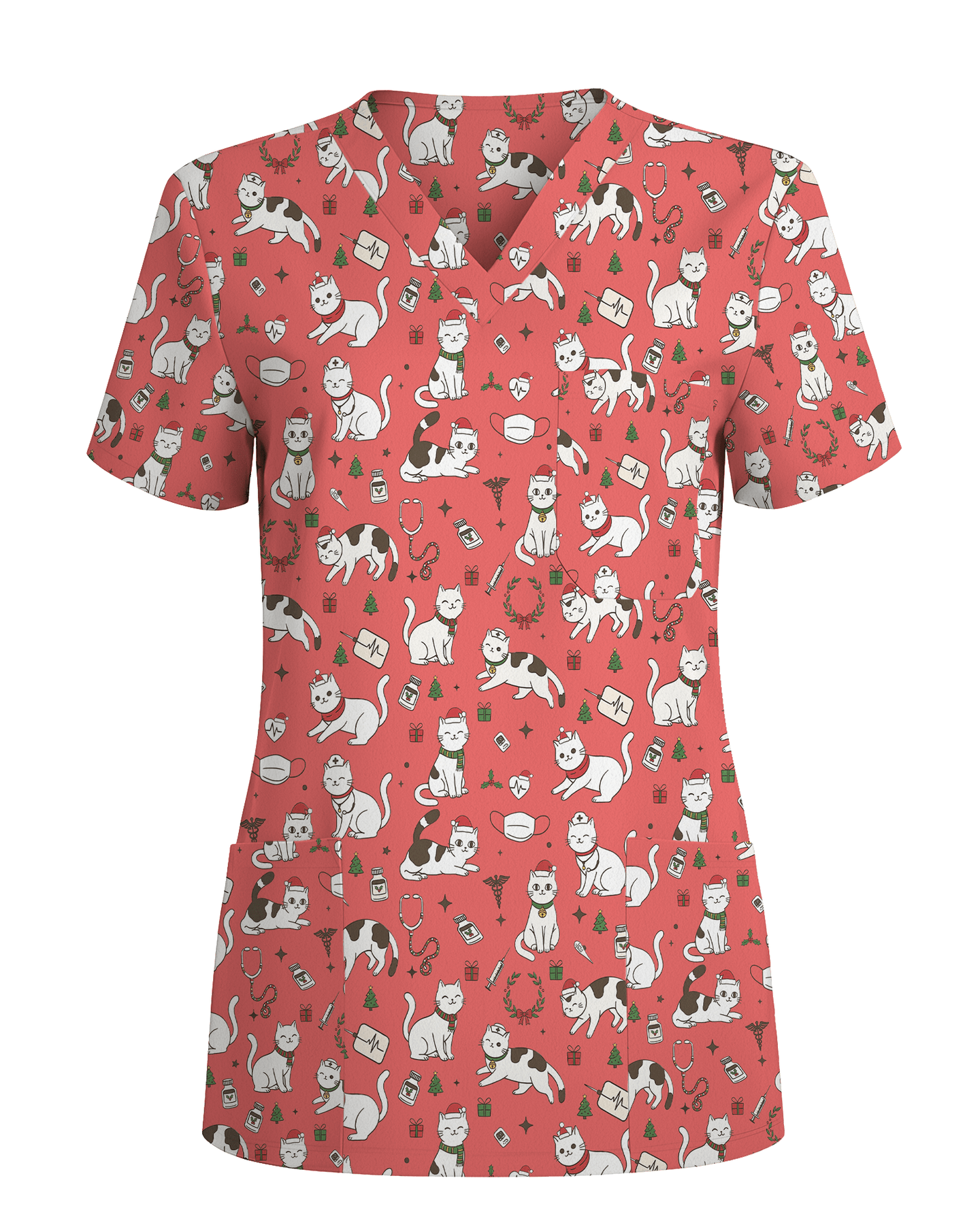 Cute Nurse Cat Christmas Medical Scrub Top - Scrubloop