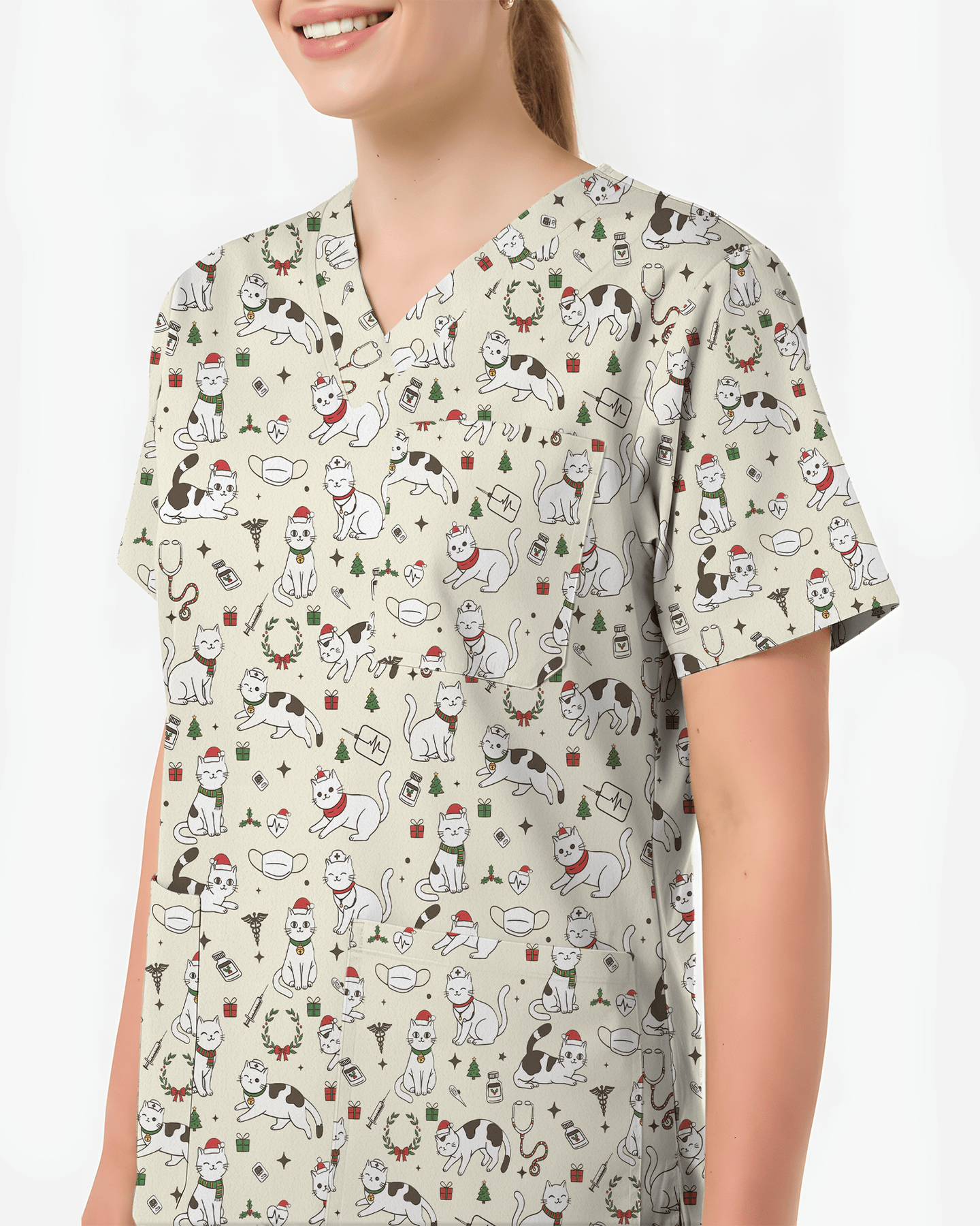 Cute Nurse Cat Christmas Medical Scrub Top - Scrubloop