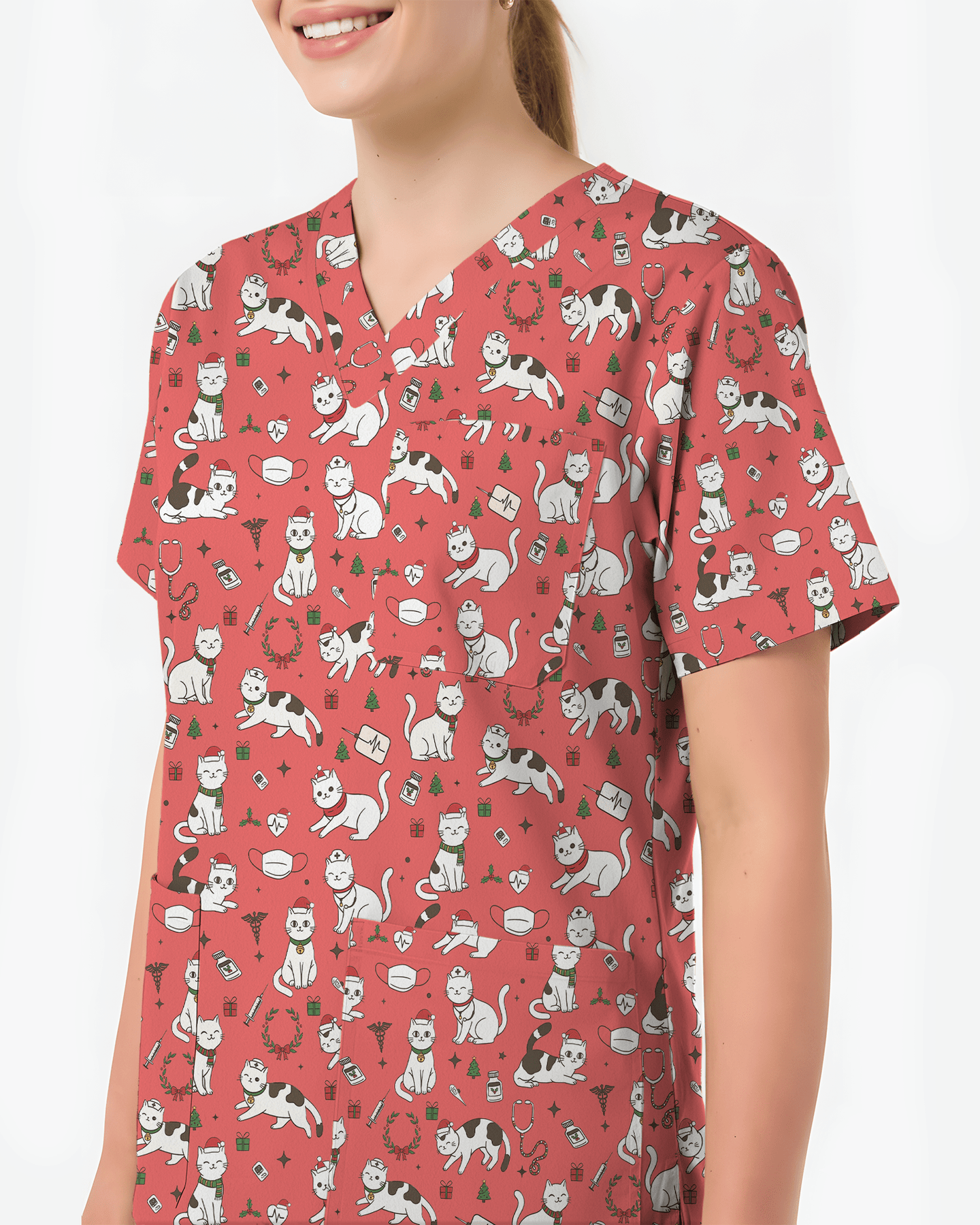 Cute Nurse Cat Christmas Medical Scrub Top - Scrubloop