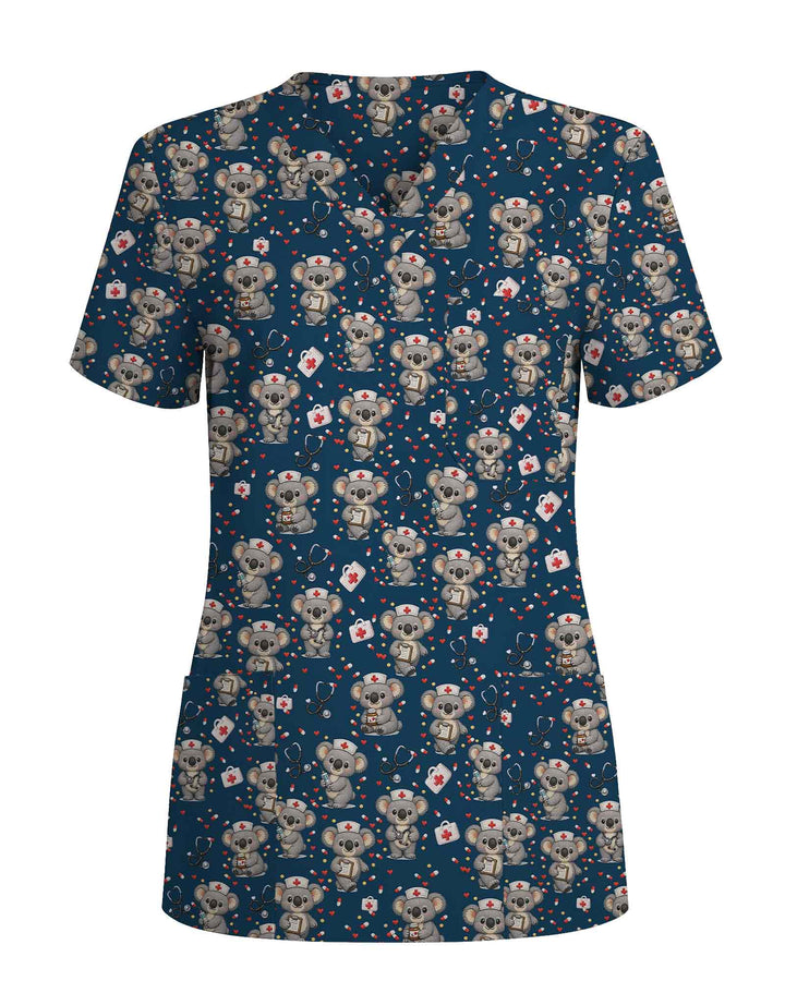 Cute Nurse Koala Medical Scrub Top