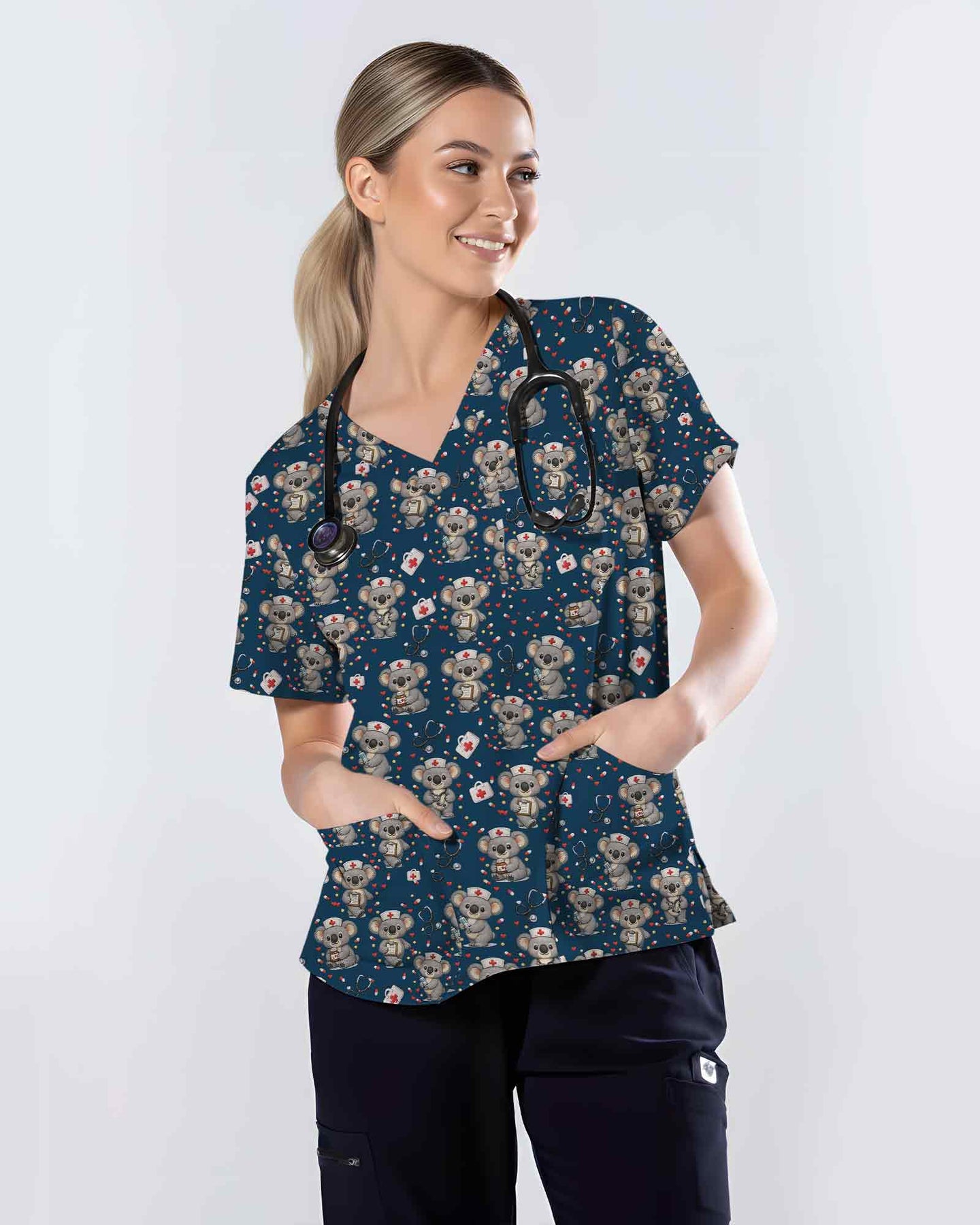 Cute Nurse Koala Medical Scrub Top - Scrubloop