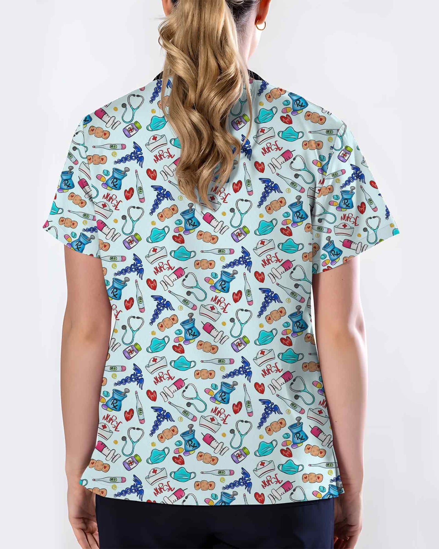 Cute Nurse Life Medical Essentials Print Scrub Top - Scrubloop