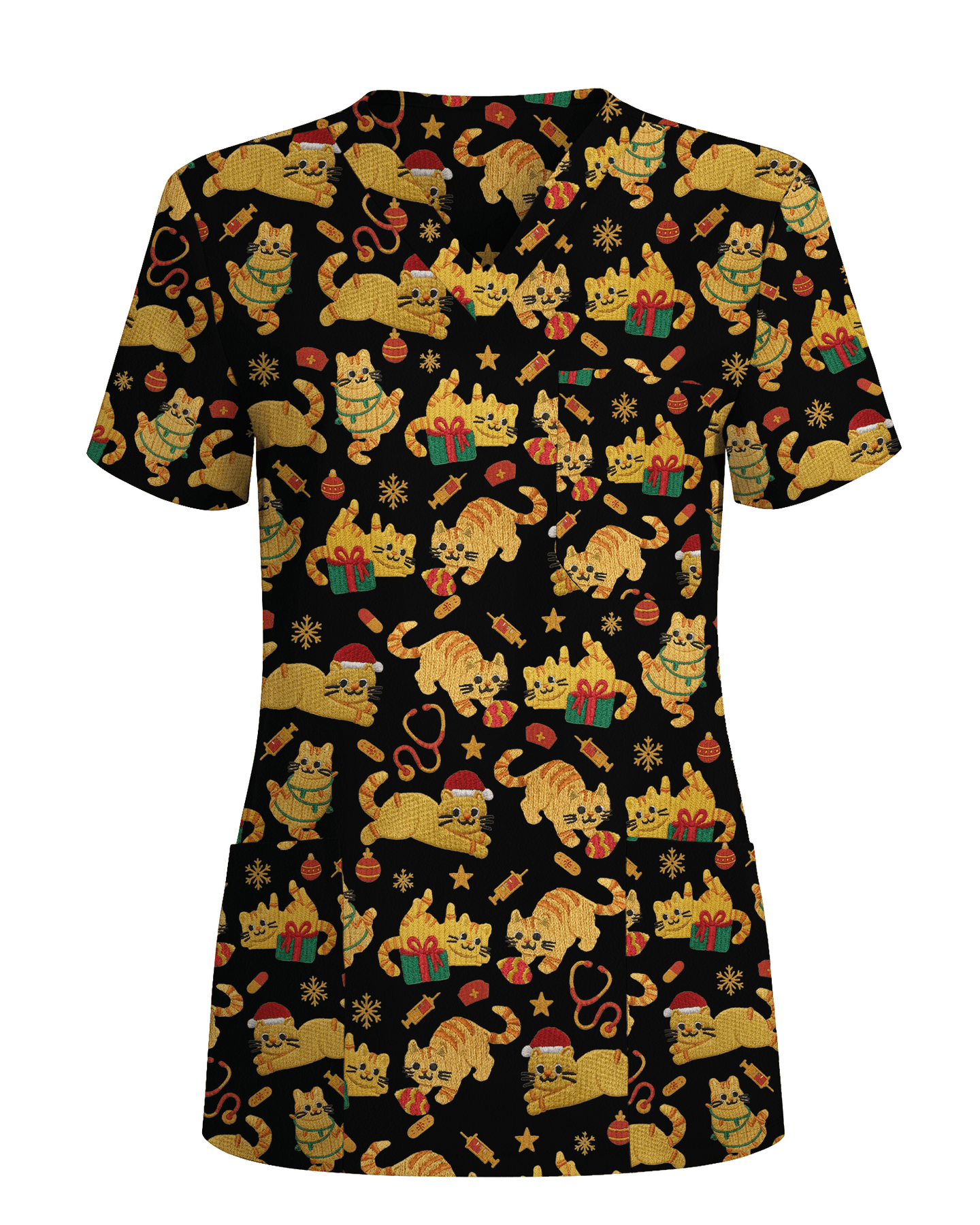 Cute Orange Cat Christmas Medical Nurse Scrub Top - Scrubloop