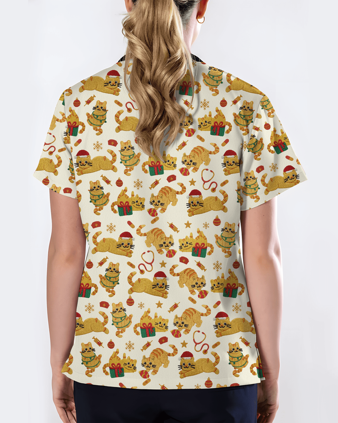 Cute Orange Cat Christmas Medical Nurse Scrub Top - Scrubloop