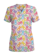 Cute Pastel Bunny Pattern Scrub Top - Scrubloop