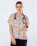 Cute Pastel Bunny Pattern Scrub Top - Scrubloop